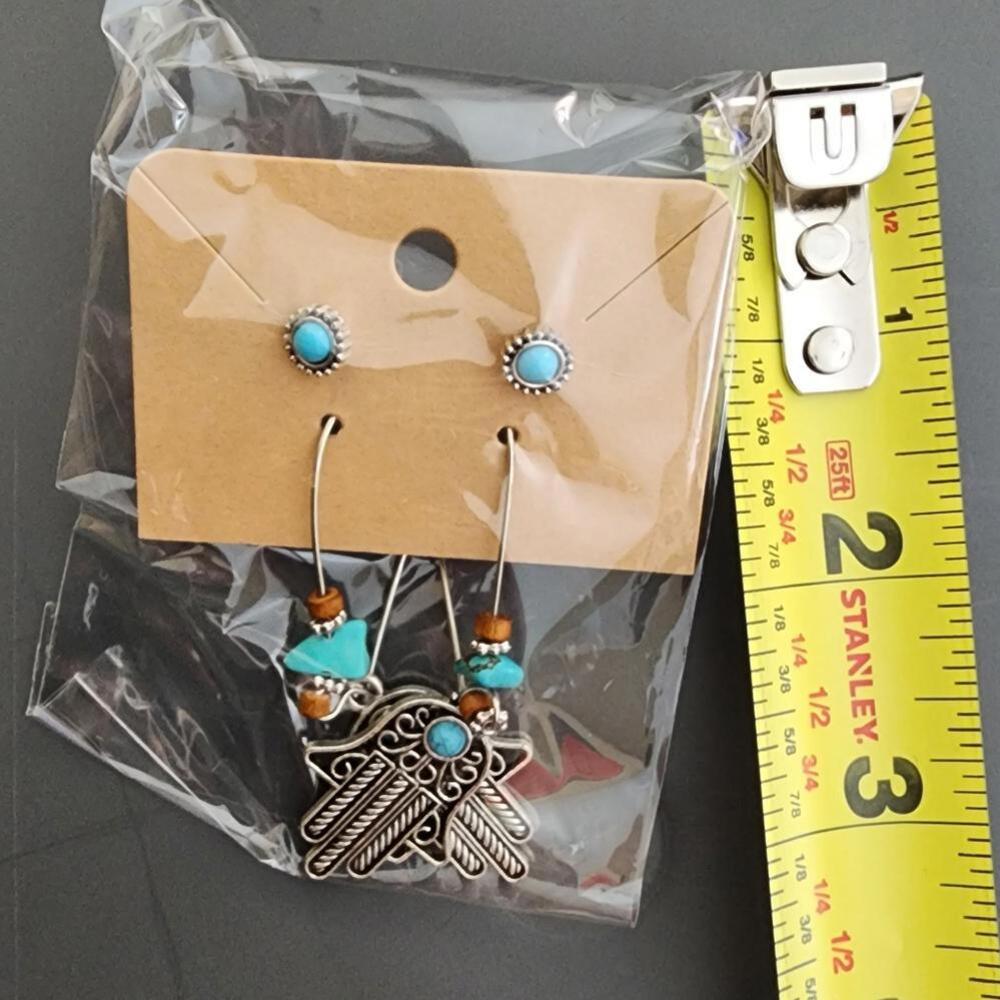 Beaded Silver Hamsa Hand Earrings - image 7